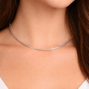 Silver Tone Omega Necklace 18” Wire Choker Collar